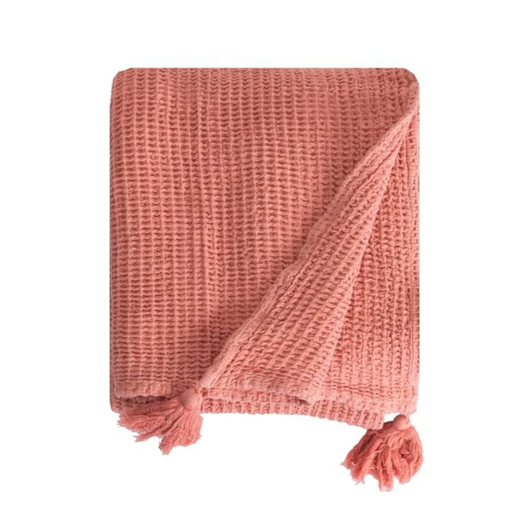 100% cotone plaid rosa salmone con pompon 130x170cm ARNISKA - Image 5