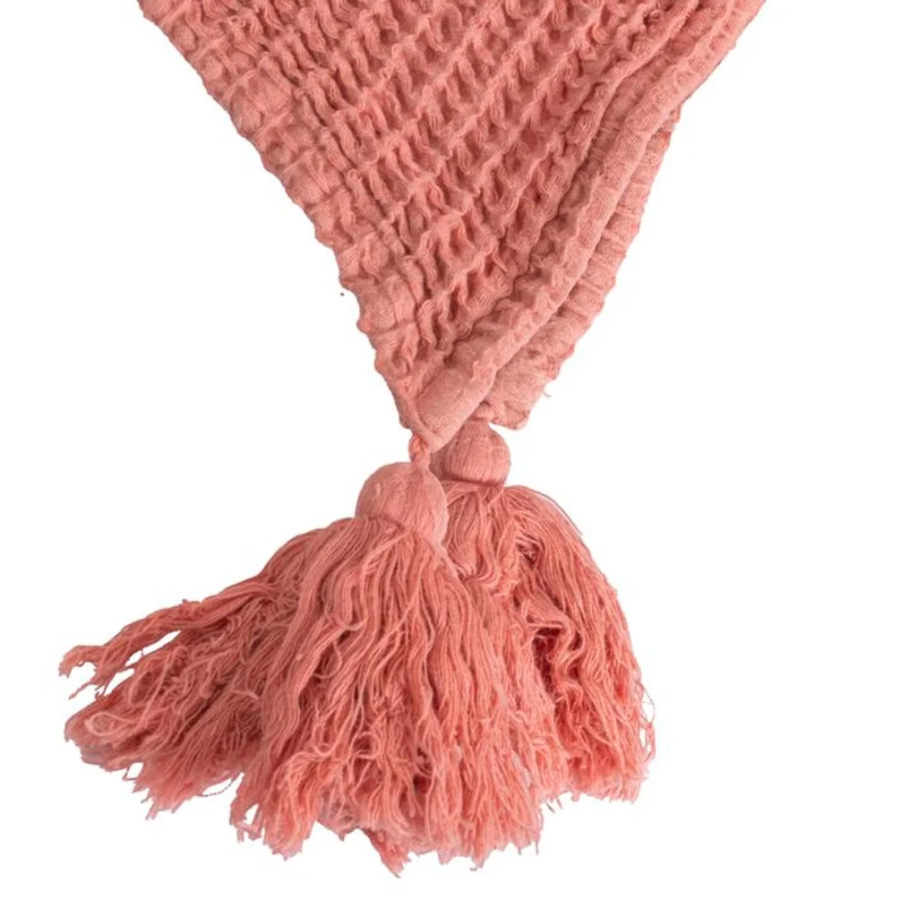 100% cotone plaid rosa salmone con pompon 130x170cm ARNISKA - Image 7