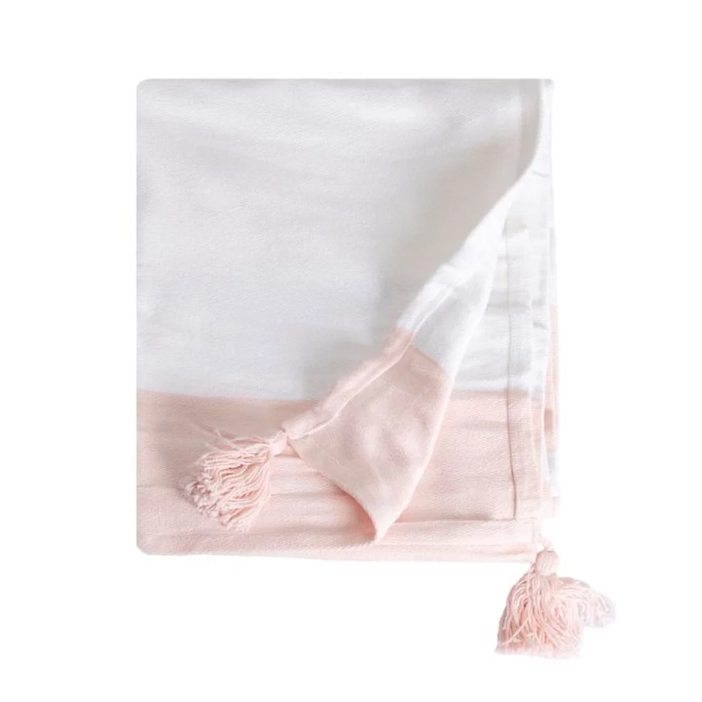 100% cotone rosa pallido coperta a quadri con pompon 130x170cm SLAVANN - Image 6