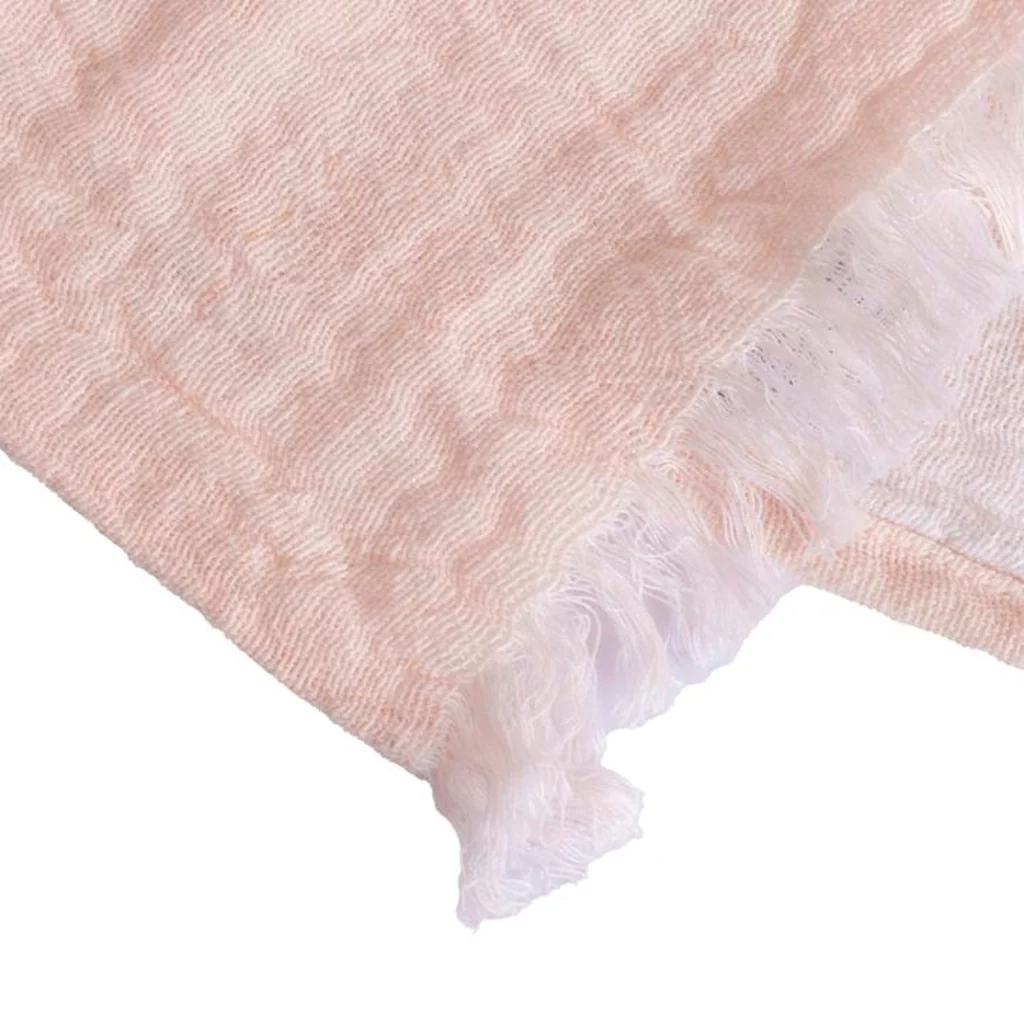 100% cotone rosa pallido plaid con frange 130x170cm BITALD - Image 4