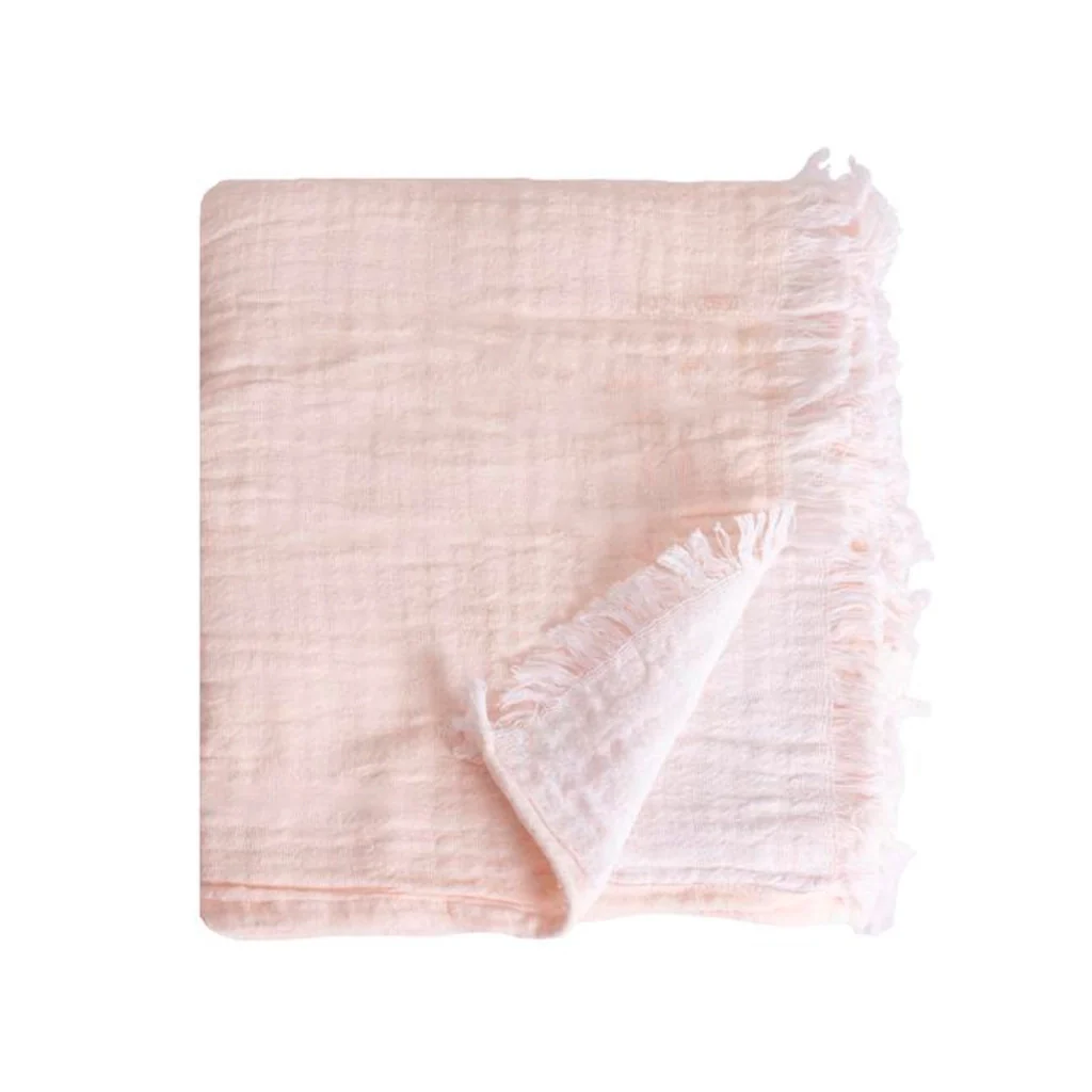 100% cotone rosa pallido plaid con frange 130x170cm BITALD - Image 6