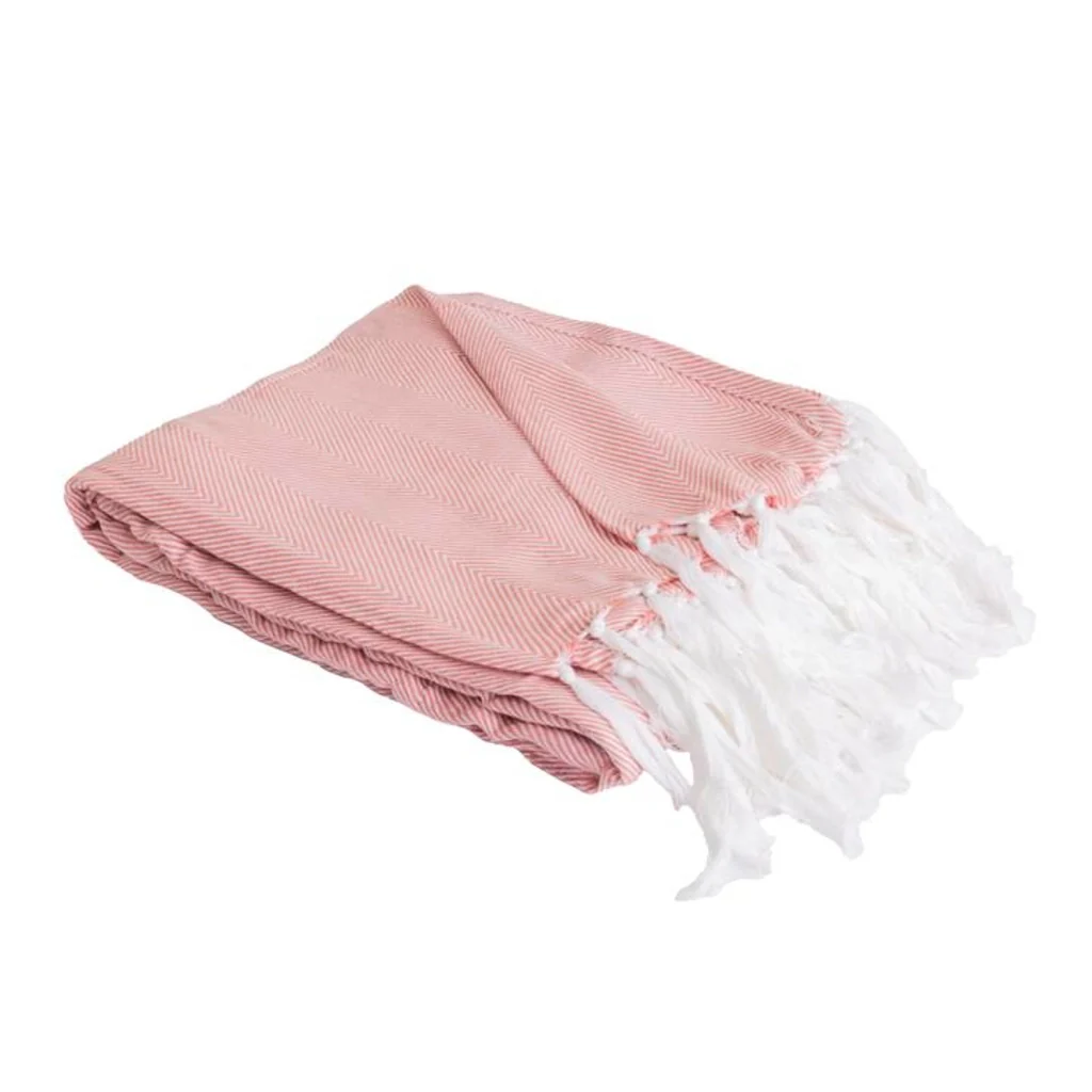 100% cotone rosa salmone plaid con frange 180x220cm ZIGORA - Image 3