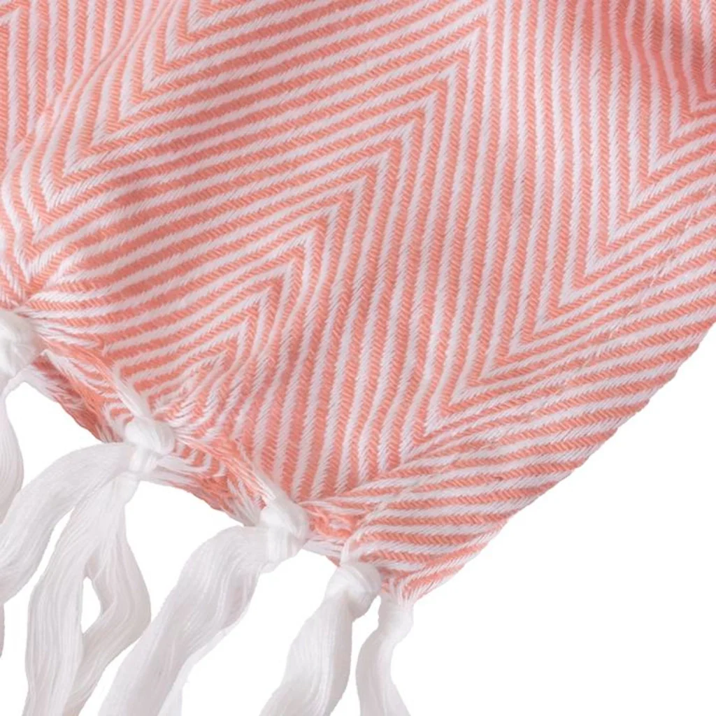 100% cotone rosa salmone plaid con frange 180x220cm ZIGORA - Image 5