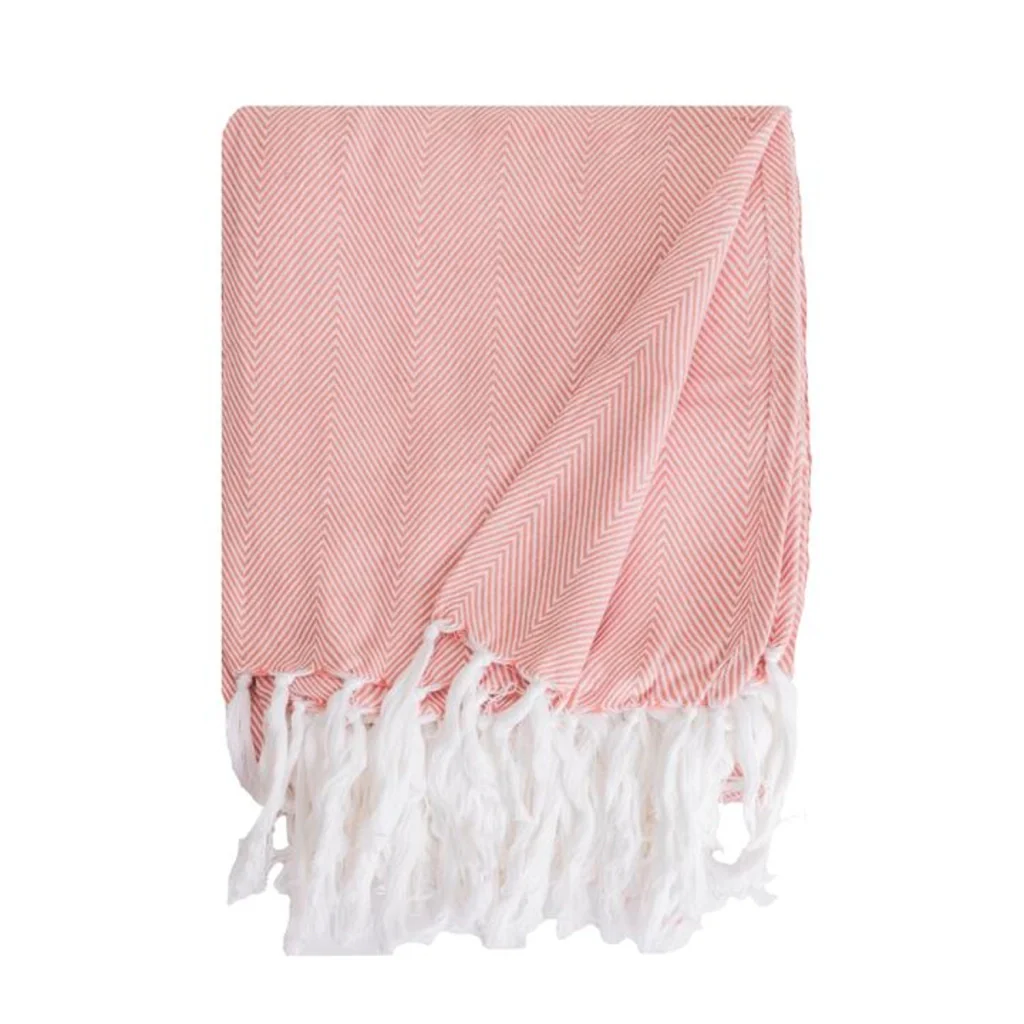 100% cotone rosa salmone plaid con frange 180x220cm ZIGORA - Image 7