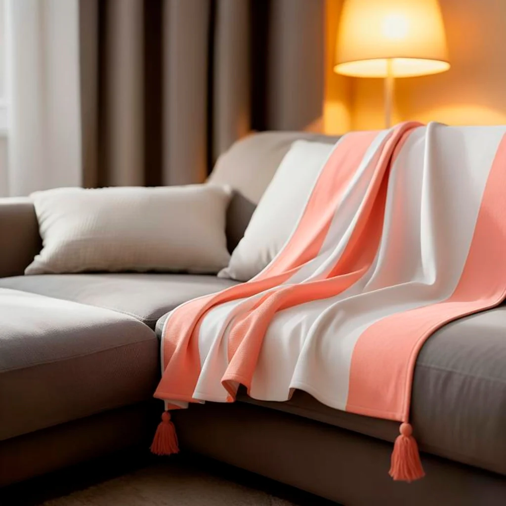 100% cotone rosa salmone plaid con pompons 130x170cm SLAVANN - Image 2