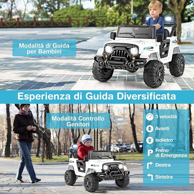 12V Macchina Elettrica per Bambini, Auto con Telecomando Luci LED Musica Clacson, 3 Velocità e 2 Motori, Veicolo Elettrico per Bambini 3+ Anni (Bianco) - Image 3