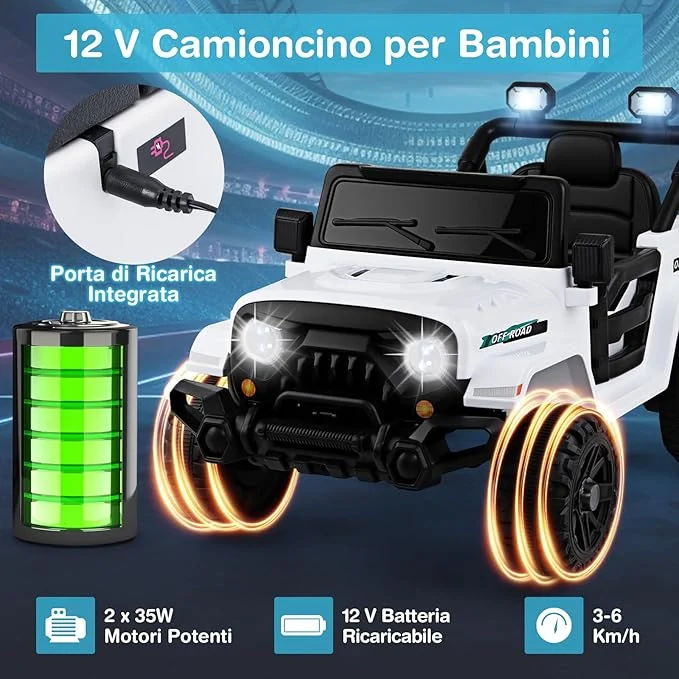 12V Macchina Elettrica per Bambini, Auto con Telecomando Luci LED Musica Clacson, 3 Velocità e 2 Motori, Veicolo Elettrico per Bambini 3+ Anni (Bianco) - Image 5