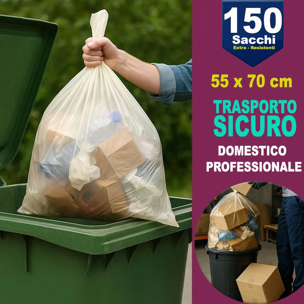 150 x Sacchetti per spazzatura Ambra Trasparenti Grandi e Resistenti 55 x 70 cm LDPE - Image 6