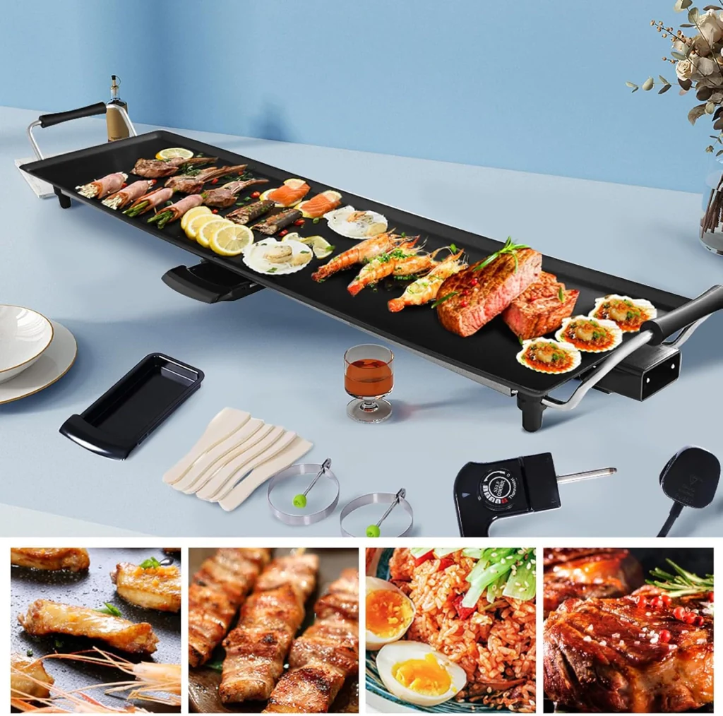 1800W Piastra Griglia Elettrica Extra Largo, Piastra Grill con Piano Cottura in Alluminio, Antiaderente, 90 x 23 cm (90 x 23 cm) - Image 4