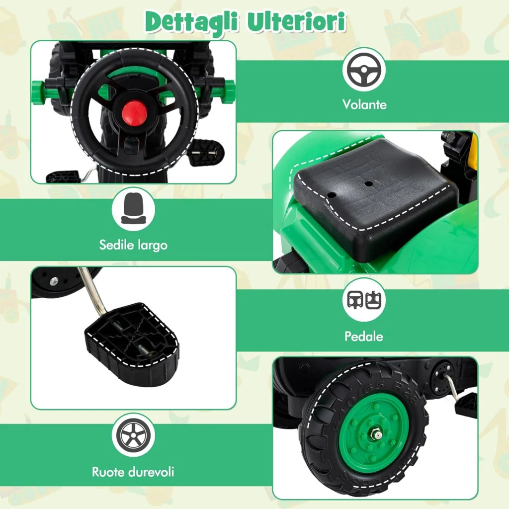 3 in 1 Escavatore per Bambini, Trattore con Rimorchio Staccabile Cavalcabile per Bambini, con 6 Ruote e 2 Benne, per Bambini 3-6 Anni (Verde) - Image 5