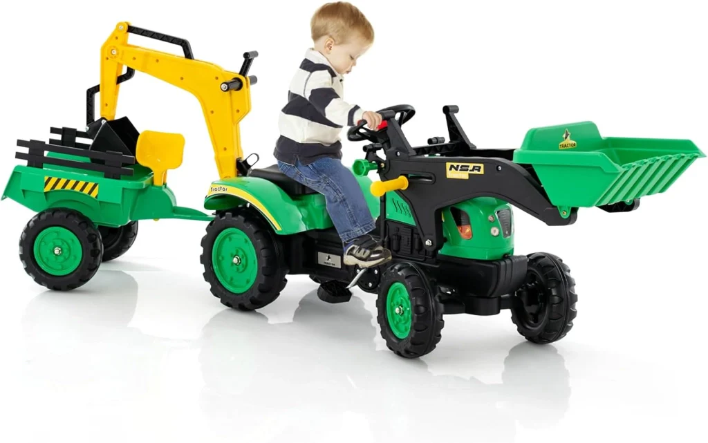 3 in 1 Escavatore per Bambini, Trattore con Rimorchio Staccabile Cavalcabile per Bambini, con 6 Ruote e 2 Benne, per Bambini 3-6 Anni (Verde) - Image 9
