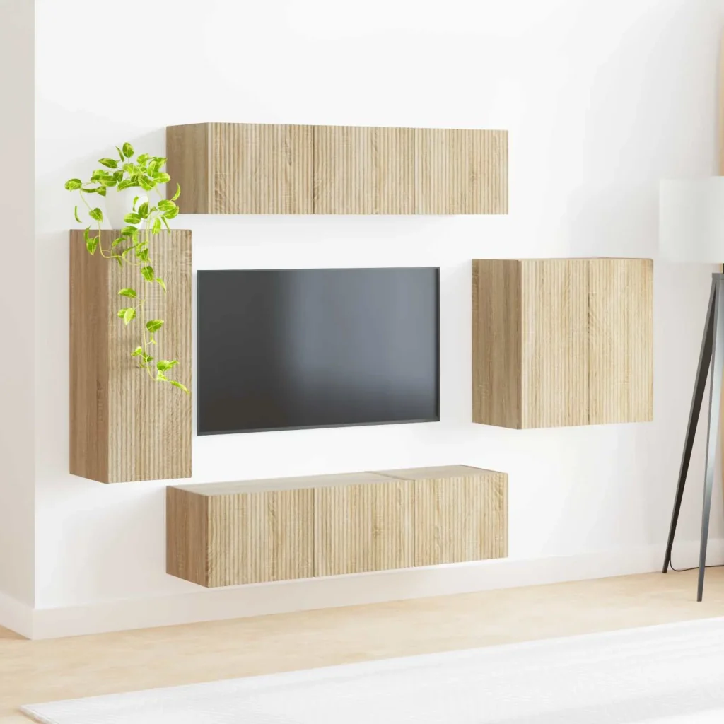 Set di Mobiletto da TV a Parete 6 pcs Rovere Sonoma 3408945 - Image 4