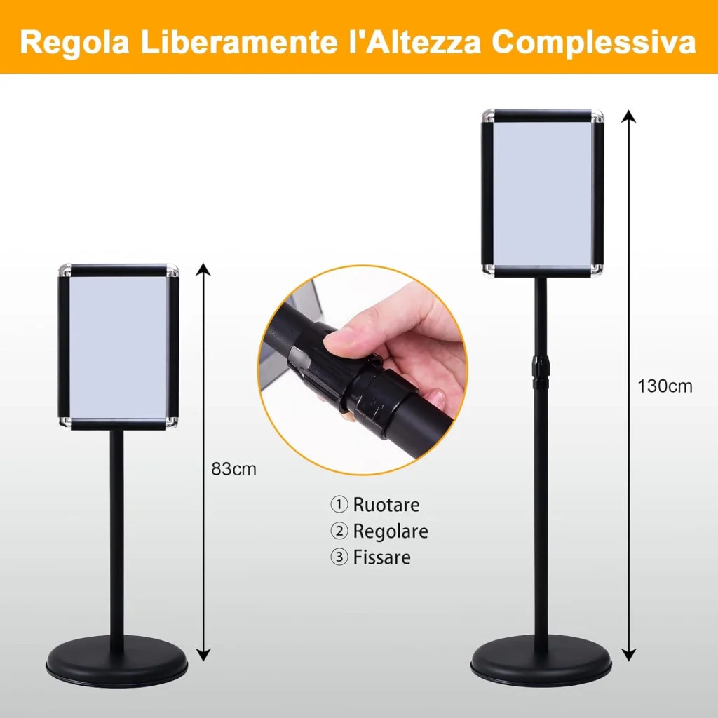 A4 / A3 Supporto Poster Espositore da Pavimento Supporto Menù Pubblicità in Metallo, Girevole e Regolabile in Altezza (Nero) - Image 5