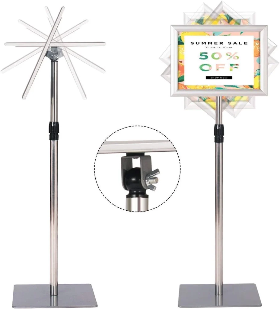 A4 Poster Stand, Espositore da Pavimento, Supporto Poster/Menù per Pubblicità da Terra, Girevole a 360 Gradi, Regolabile in Altezza (Argento A4) - Image 7