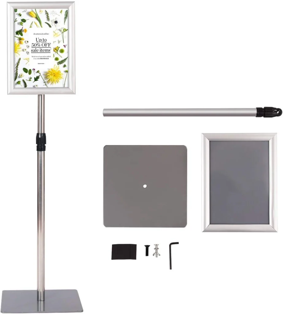 A4 Poster Stand, Espositore da Pavimento, Supporto Poster/Menù per Pubblicità da Terra, Girevole a 360 Gradi, Regolabile in Altezza (Argento A4) - Image 8