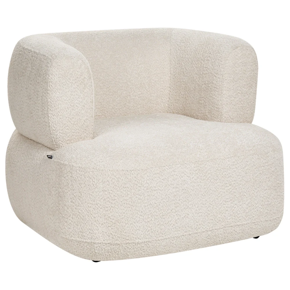 Accogliente Poltrona in Tessuto Chenille di Poliestere Beige Chiaro con Schienale Curvo Design Moderno Scandinavo - Image 2