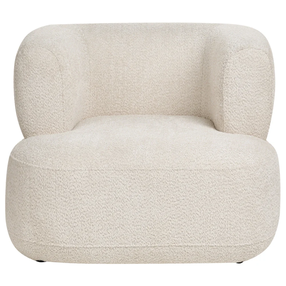 Accogliente Poltrona in Tessuto Chenille di Poliestere Beige Chiaro con Schienale Curvo Design Moderno Scandinavo - Image 3