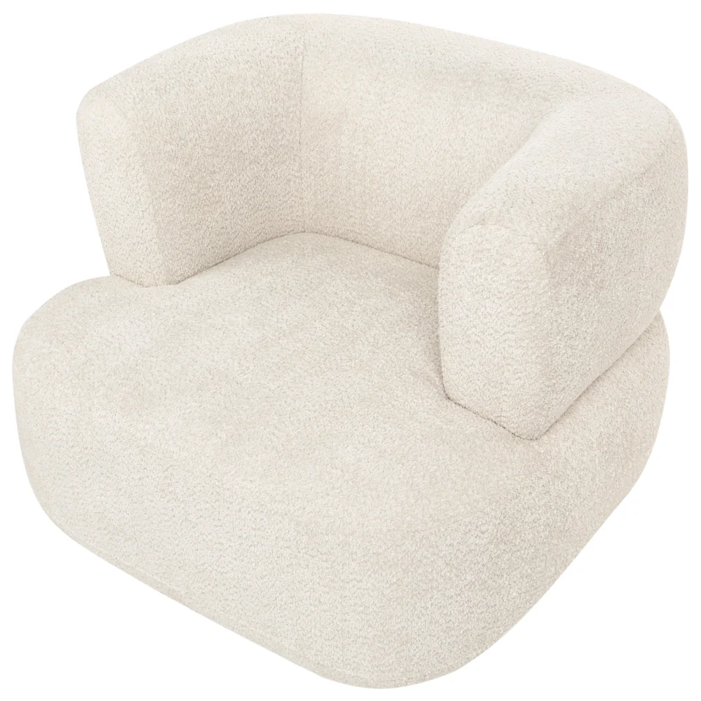 Accogliente Poltrona in Tessuto Chenille di Poliestere Beige Chiaro con Schienale Curvo Design Moderno Scandinavo - Image 6