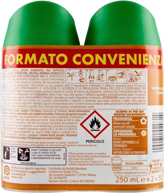 AIR WICK SET DA 2 PZ FRESHMATIC RICARICA SPRAY AUTOMATICO POTERE NEUTRALIZZA ODORI INFUSO CON OLI ESSENZIALI NATURALI FRAGRANZA VANIGLIA E THÈ BIANCO 250 ML - Image 2