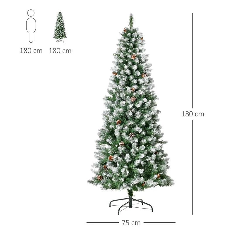 ALBERO DI NATALE INNEVATO DA 180 CM CON 630 RAMI E 37 PIGNE, IN PLASTICA E METALLO, VERDE E BIANCO - Image 6