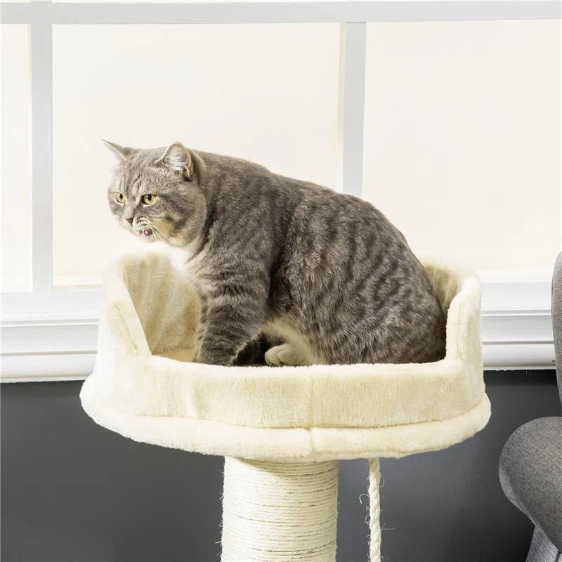 ALBERO TIRAGRAFFI PER GATTI CON LETTINO E PALLINA IN PELUCHE E PALO IN SISAL 55X55X83CM BEIGE - Image 8