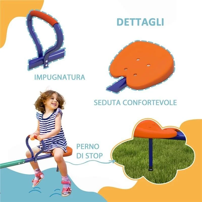 ALTALENA A BILICO PER BAMBINI 3-8 ANNI CON ROTAZIONE A 360°, IN ACCIAIO E PP, 192X60X60 CM - Image 10