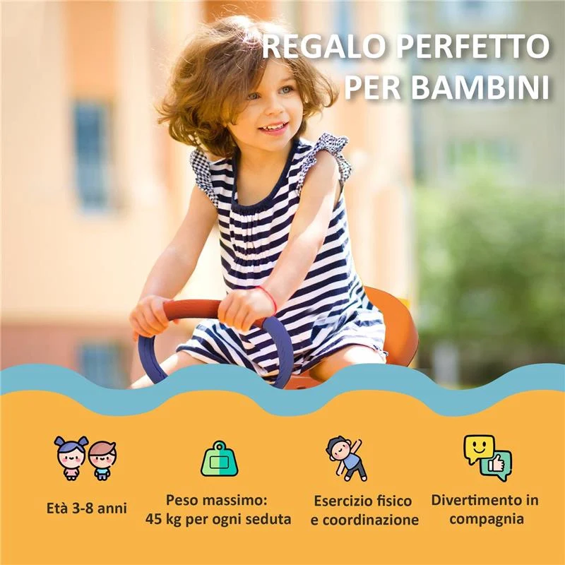 ALTALENA A BILICO PER BAMBINI 3-8 ANNI CON ROTAZIONE A 360°, IN ACCIAIO E PP, 192X60X60 CM - Image 3