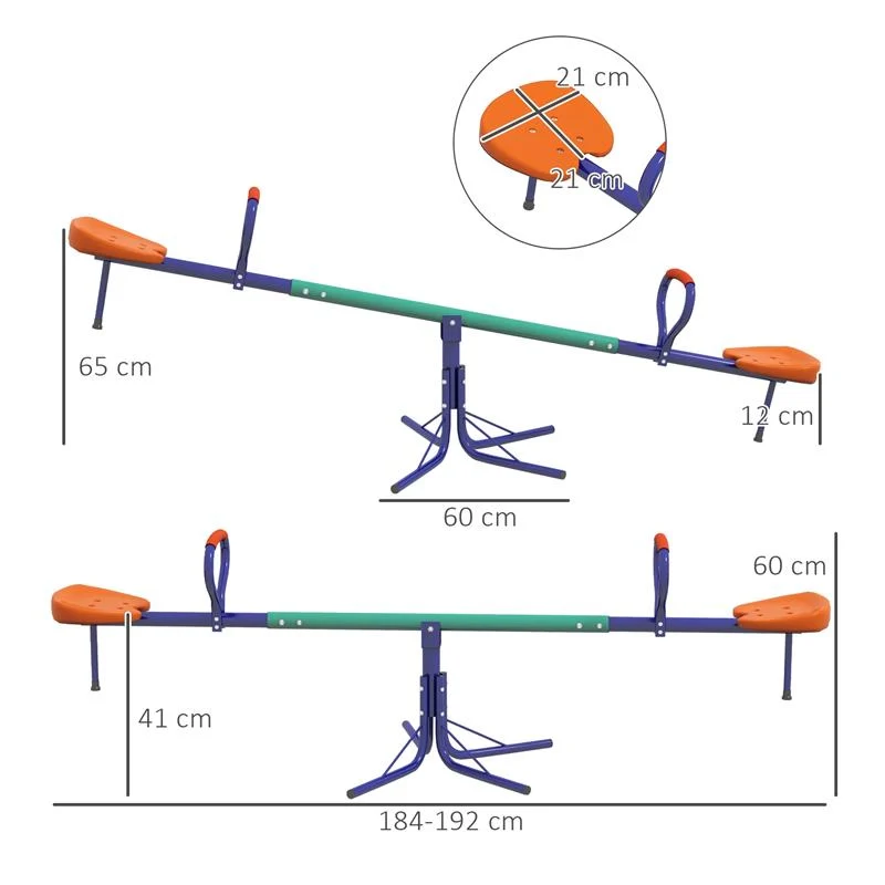 ALTALENA A BILICO PER BAMBINI 3-8 ANNI CON ROTAZIONE A 360°, IN ACCIAIO E PP, 192X60X60 CM - Image 8