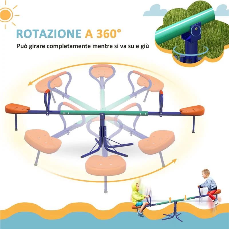 ALTALENA A BILICO PER BAMBINI 3-8 ANNI CON ROTAZIONE A 360°, IN ACCIAIO E PP, 192X60X60 CM - Image 9