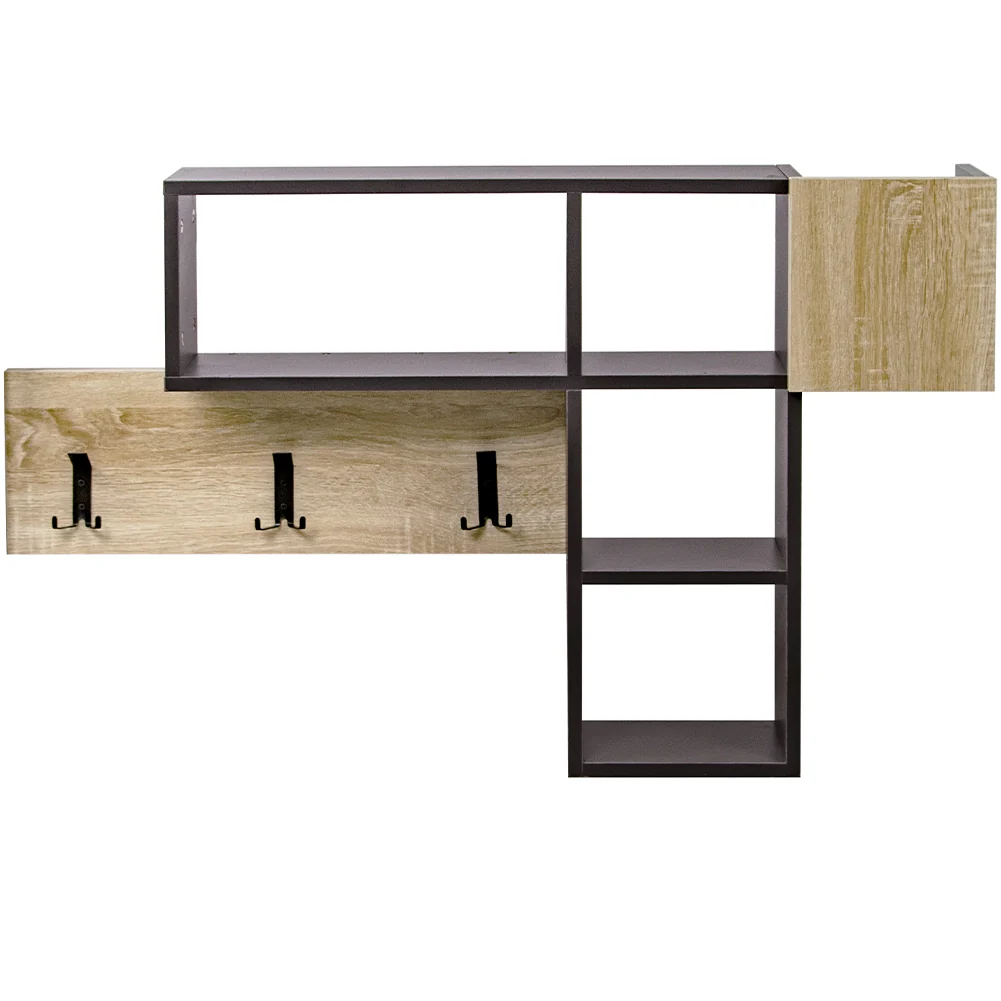 Appendiabiti Attaccapanni Parete Legno 9 Ganci Appendi Abiti cn Mensole Grigio - Image 3