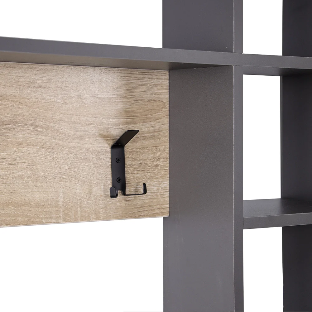 Appendiabiti Attaccapanni Parete Legno 9 Ganci Appendi Abiti cn Mensole Grigio - Image 5