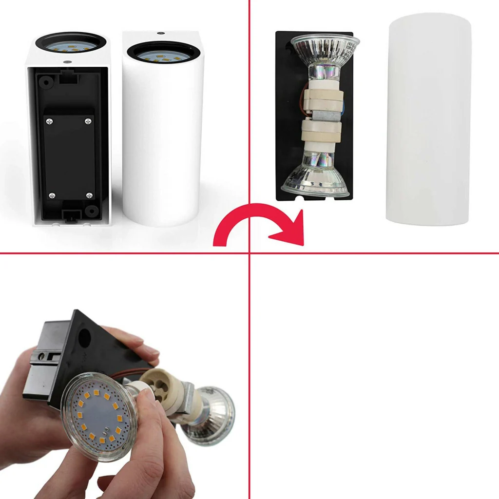 Applique lampada da parete a muro a biemissione con doppio attacco per lampadine a led GU10 faretto moderno illuminazione esterni interni IP65 Bianco - Image 4