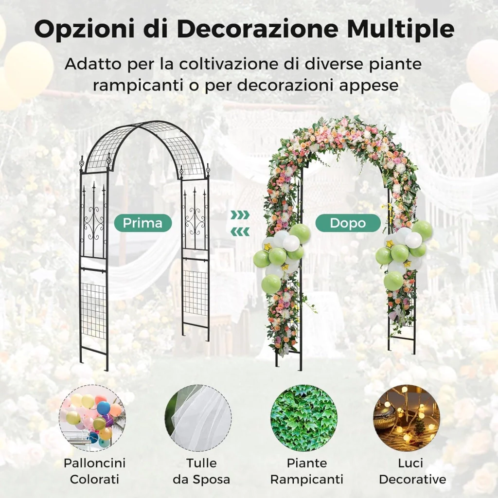 Arco da Giardino per Rampicanti, Arco da Giardino Supporto per Rose in Metallo Zincato Resistente, Arco Decorativo a Cupola per Feste e Ceremonie, 143 x 40 x 234 cm, Nero - Image 3