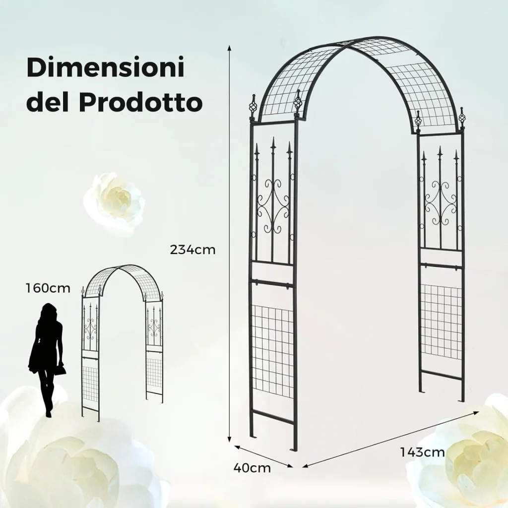 Arco da Giardino per Rampicanti, Arco da Giardino Supporto per Rose in Metallo Zincato Resistente, Arco Decorativo a Cupola per Feste e Ceremonie, 143 x 40 x 234 cm, Nero - Image 5