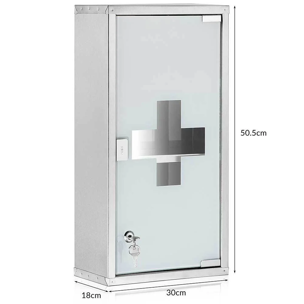 Armadietto Armadio Porta Medicinali Acciaio Inox Vetro Satinato 50x30x18 cm - Image 3