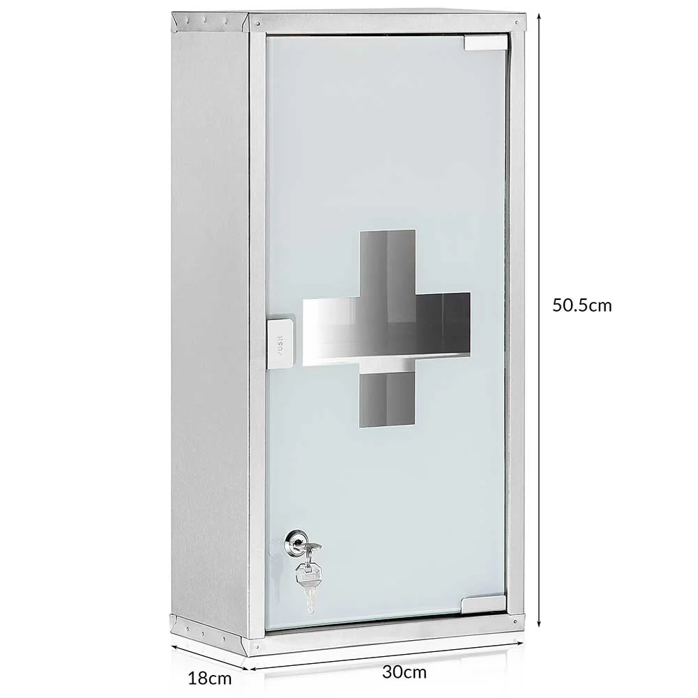 Armadietto Armadio Porta Medicinali Acciaio Inox Vetro Satinato 50x30x18 cm - Image 4