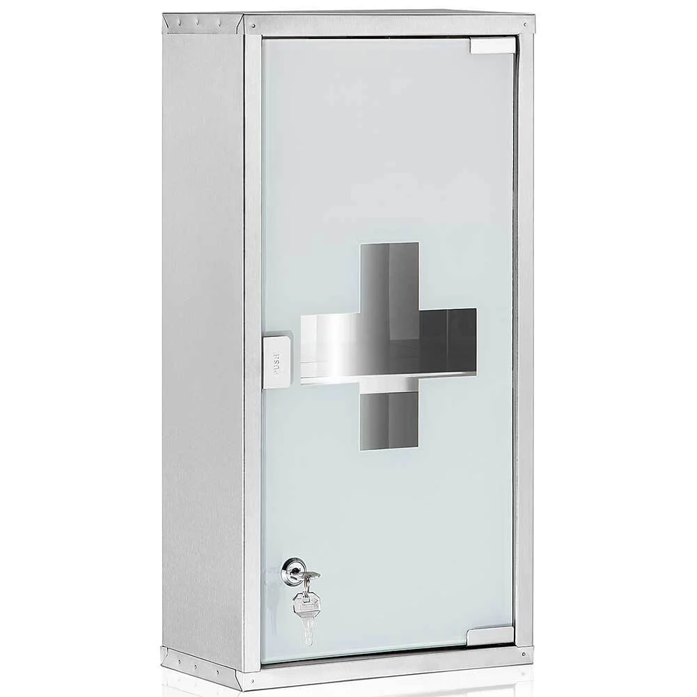 Armadietto Armadio Porta Medicinali Acciaio Inox Vetro Satinato 50x30x18 cm - Image 5