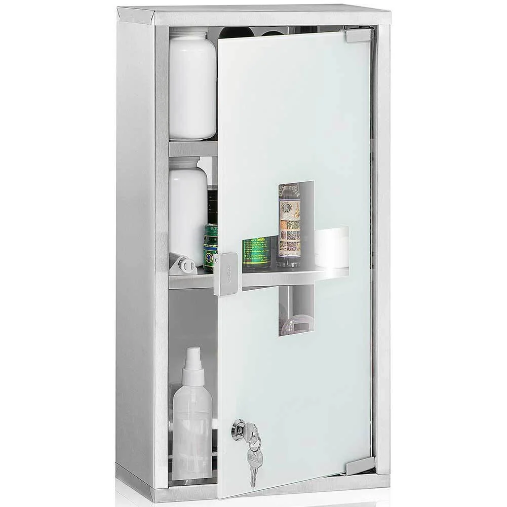 Armadietto Armadio Porta Medicinali Acciaio Inox Vetro Satinato 50x30x18 cm - Image 9