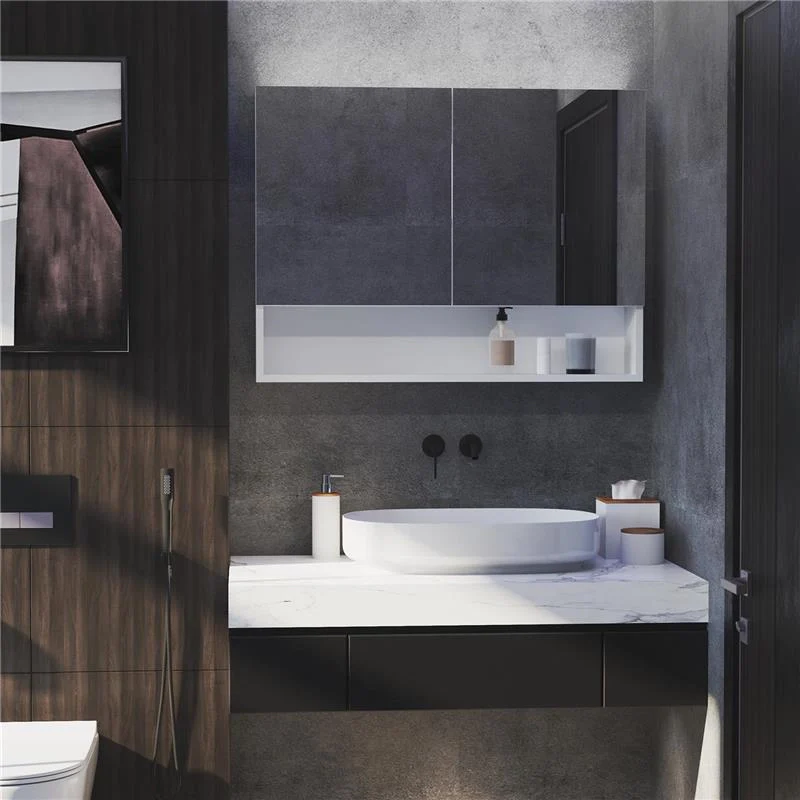 ARMADIETTO CON SPECCHIO A MURO E LUCI A LED E RIPIANO 80X15X60CM - Image 10