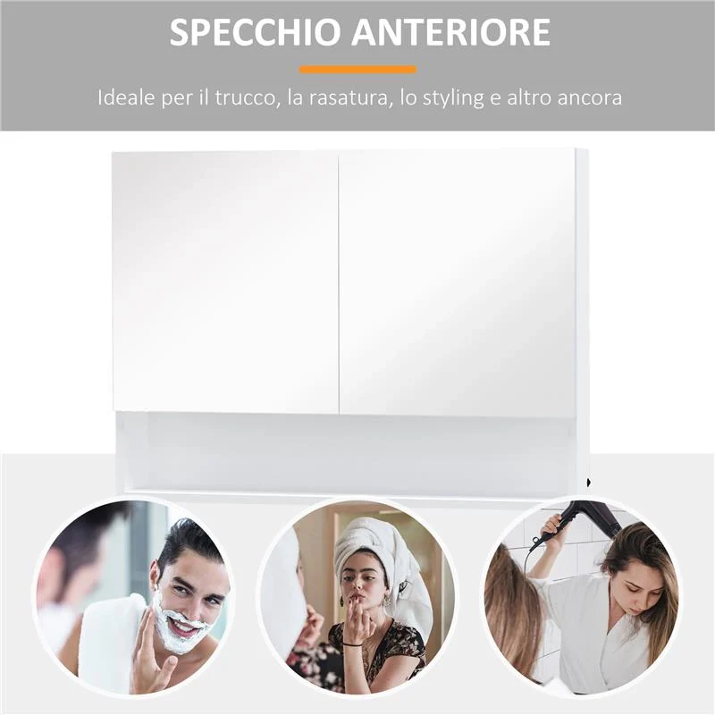 ARMADIETTO CON SPECCHIO A MURO E LUCI A LED E RIPIANO 80X15X60CM - Image 2