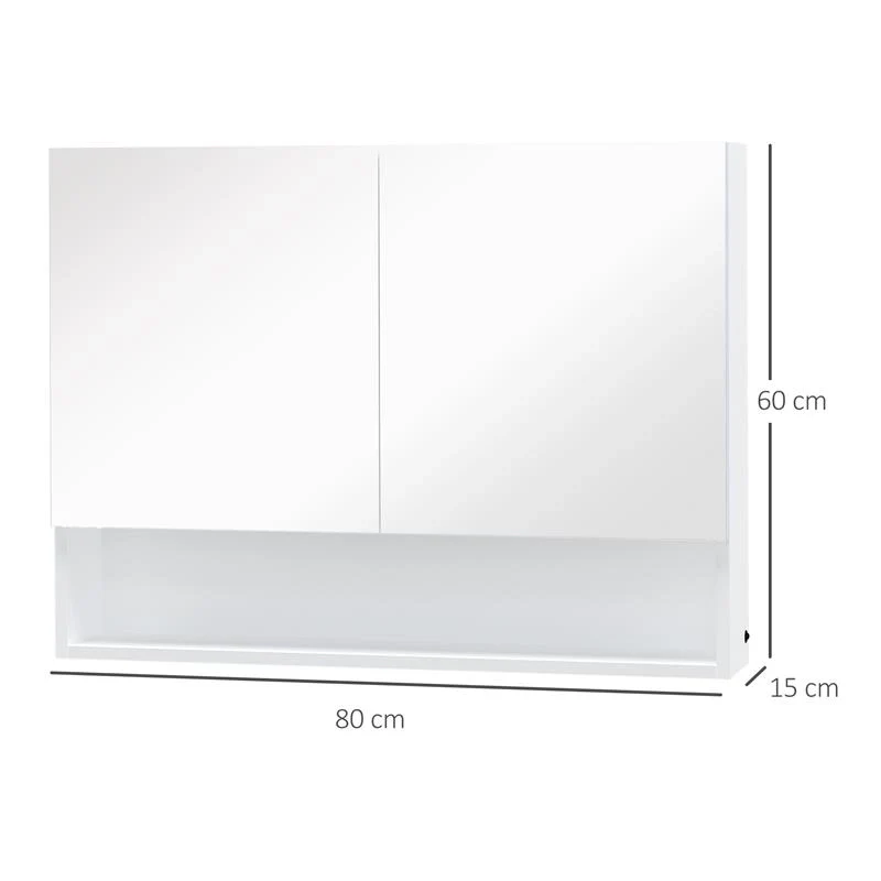 ARMADIETTO CON SPECCHIO A MURO E LUCI A LED E RIPIANO 80X15X60CM - Image 6