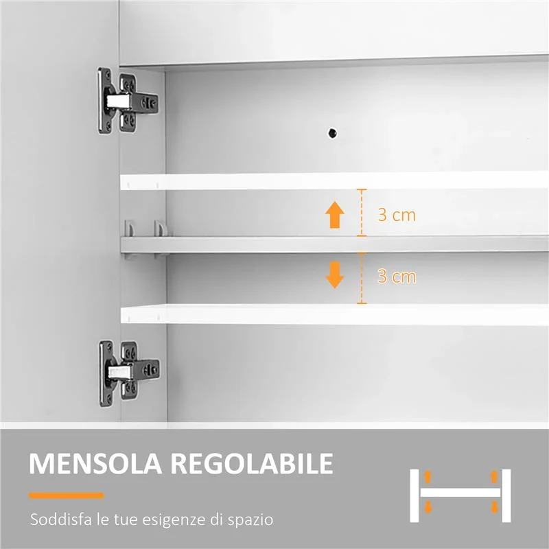 ARMADIETTO CON SPECCHIO A MURO E LUCI A LED E RIPIANO 80X15X60CM - Image 7