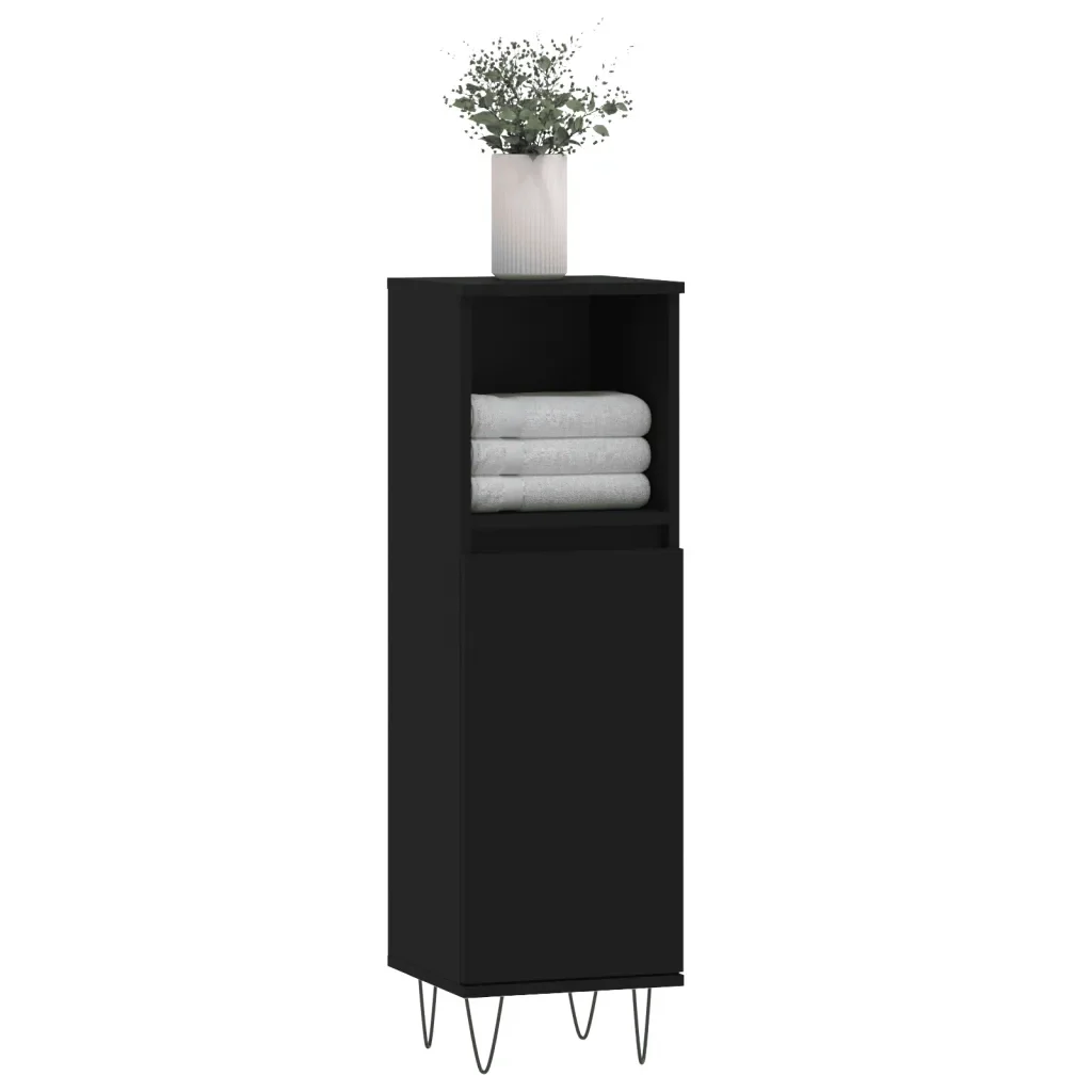 Armadietto da Bagno Nero 30x30x100 cm in Legno Multistrato - Image 3