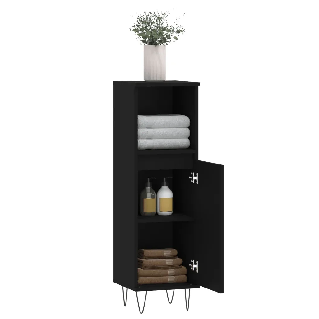 Armadietto da Bagno Nero 30x30x100 cm in Legno Multistrato - Image 4