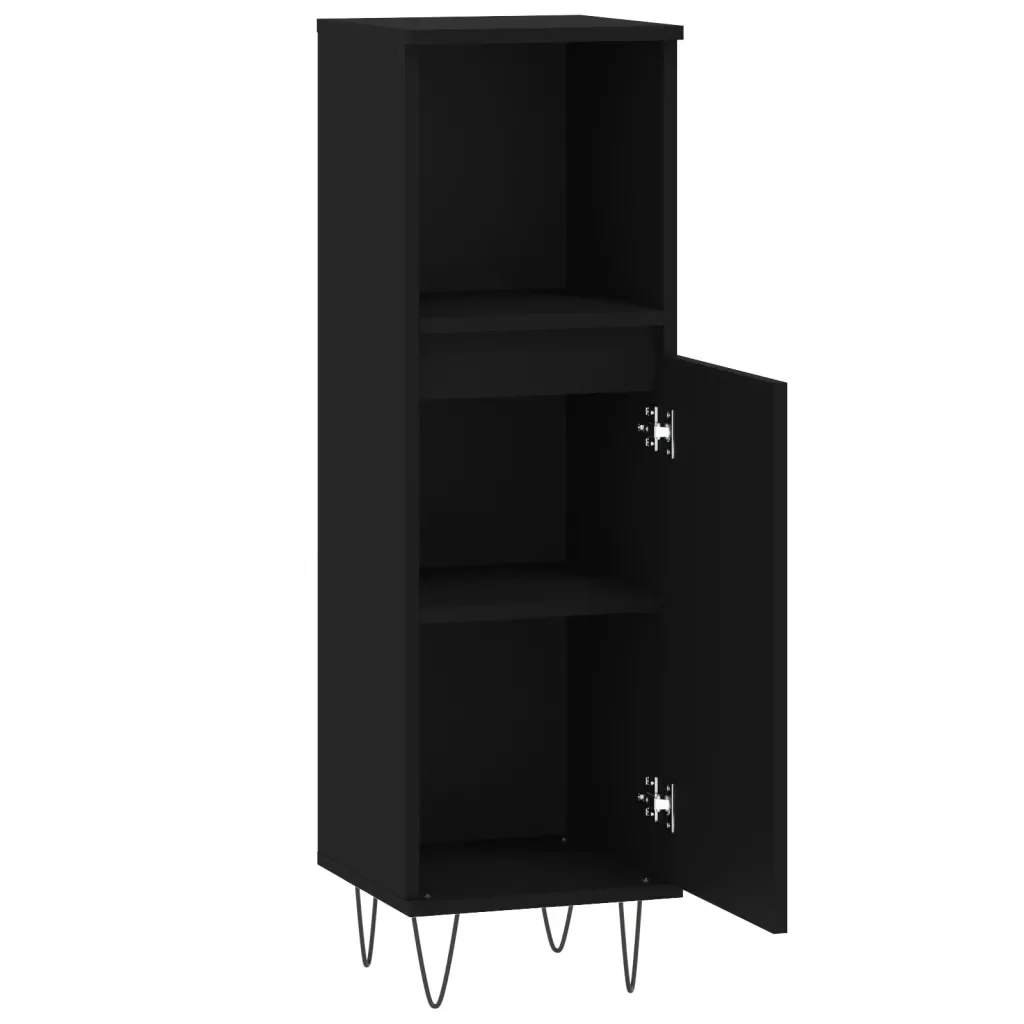 Armadietto da Bagno Nero 30x30x100 cm in Legno Multistrato 831557 - Image 6