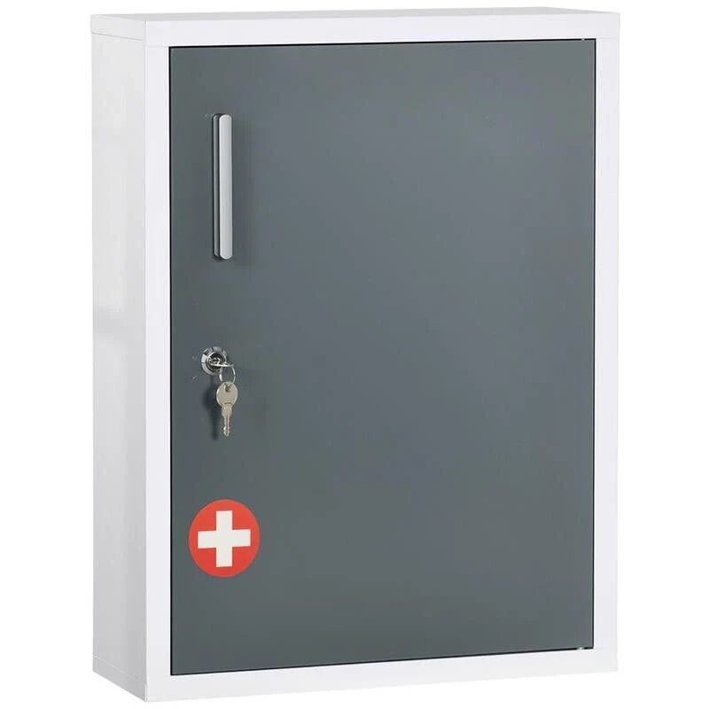 ARMADIETTO MEDICINALI CON 3 RIPIANI E BLOCCO CON CHIAVI IN ACCIAIO, 40X15X53.5CM, BIANCO E GRIGIO - Image 7