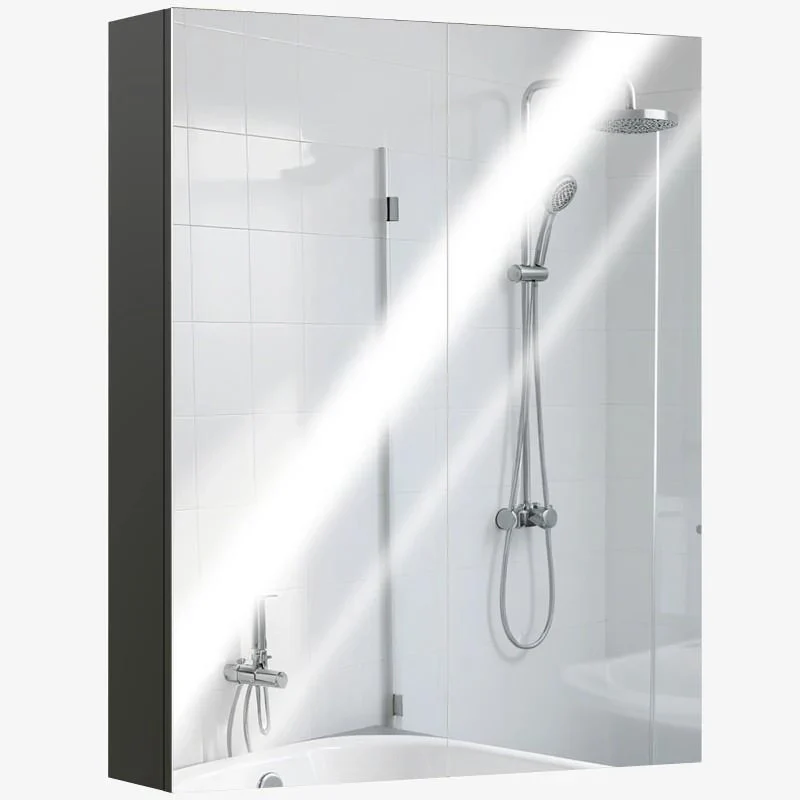 ARMADIETTO PENSILE BAGNO 2 ANTE CON SPECCHIERA E 2 RIPIANI INTERNI IN MDF, 60X15X75 CM, NERO - Image 3