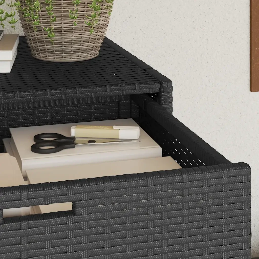 Armadietto Portaoggetti Giardino Nero 105x55x113cm Polyrattan 365563 - Image 5