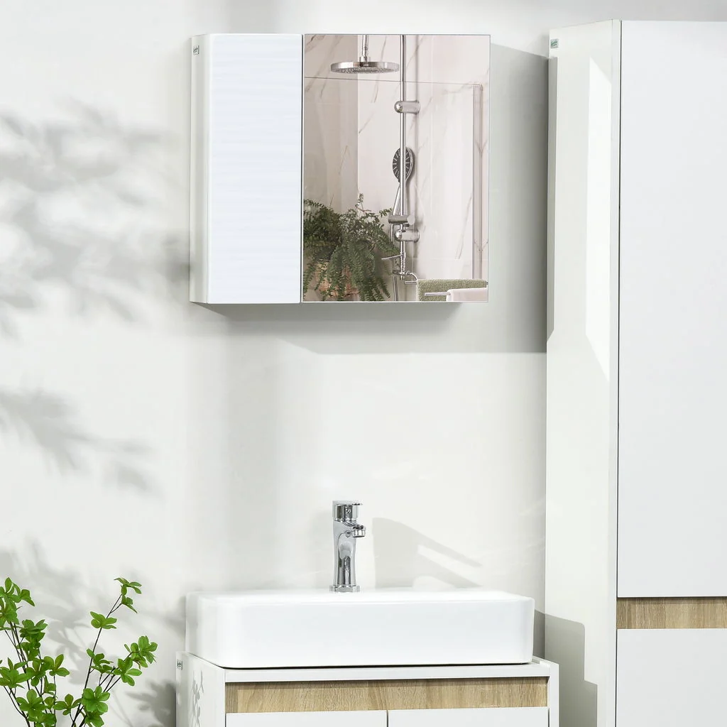 ARMADIO A SPECCHIO DA BAGNO CON 4 RIPIANI REGOLABILI 48X15X45 CM BIANCO - Image 10