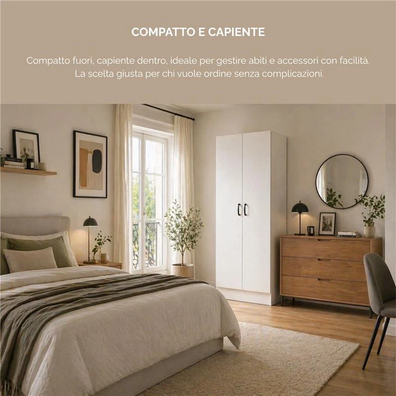ARMADIO DA ARREDO IN LEGNO BIANCO CON DUE ANTE DIMENSIONI 60X42X180 CM - Image 2